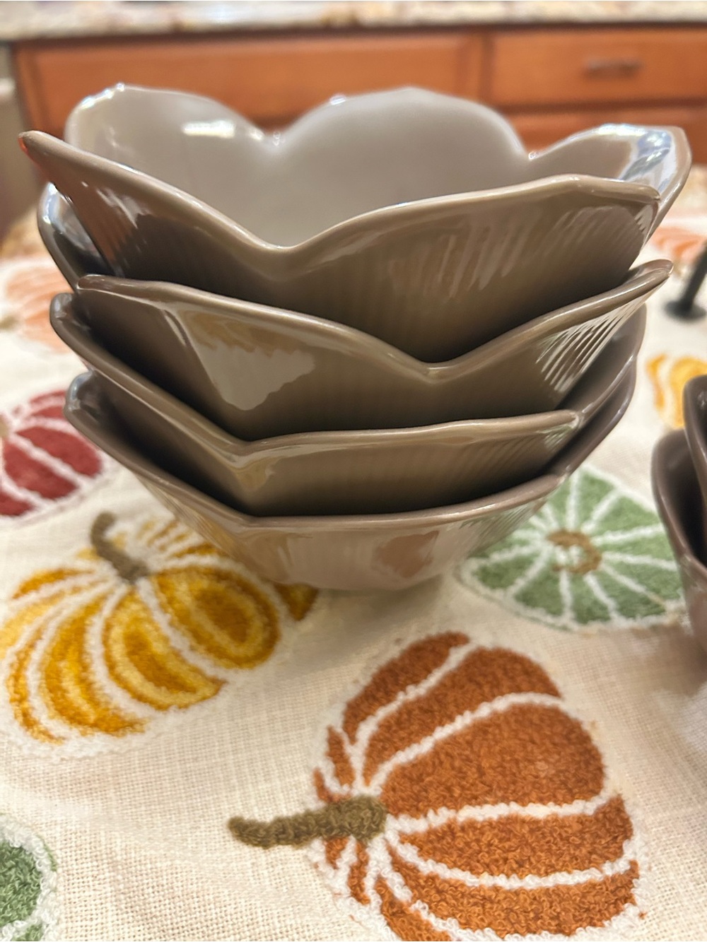 Pier 1 Taupe Glazed Scalloped Flower Ceramic Serving Bowls - Set of 8